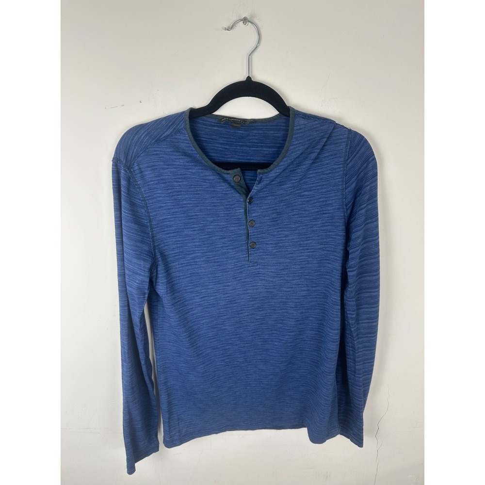 John Varvatos Star USA Mens Blue Space Dye Long Sleeve Henley Shirt Size Medium
